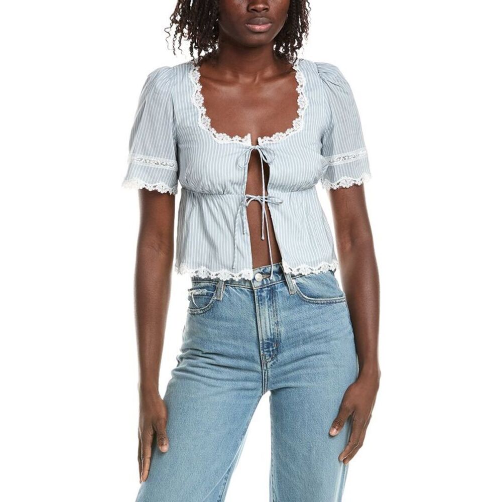 Reveriee Womens Stripe Blouse, Blue